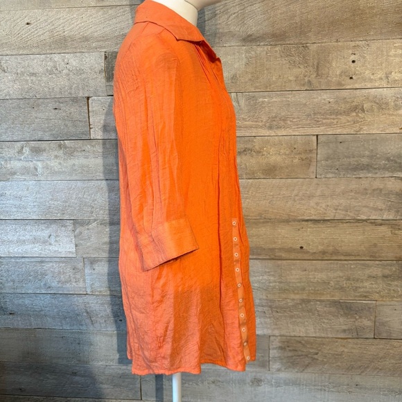 Papillon women’s orange button up roll tab sleeved tunic in size medium - Picture 4 of 12